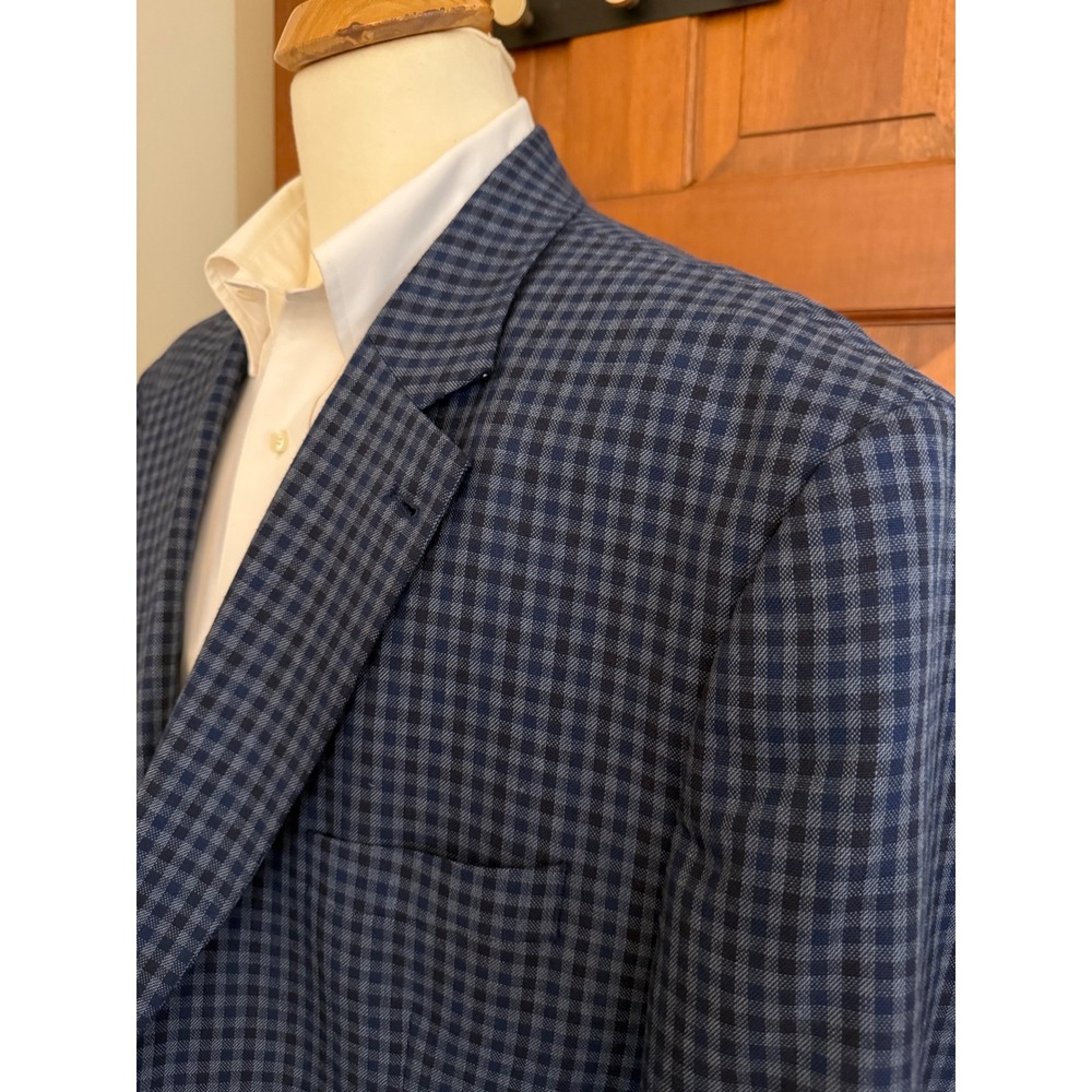 Oak‎ Hill Sport Coat Mens 3XLT (54-56) Blue Check Two-Button Blazer Jacket